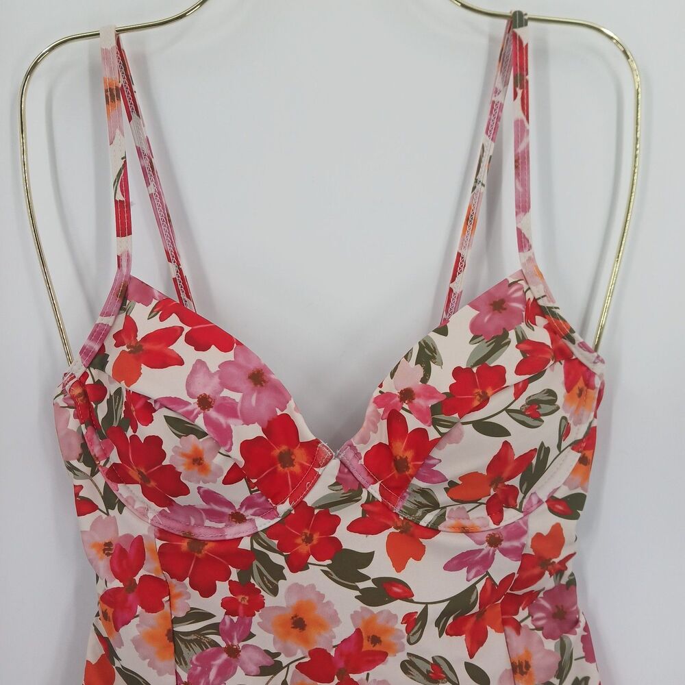One Piece Swimsuit Womens M Red Floral Swimwear Cottagecore Aesthetic - Picture 3 of 4